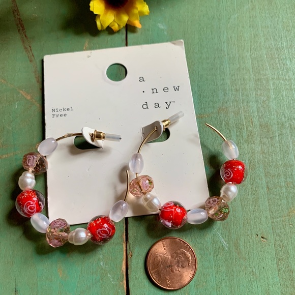 Colorful Hoops - Beaded Hoop Earrings on Original Card - NWT - Boho Hoops - Picture 3 of 4